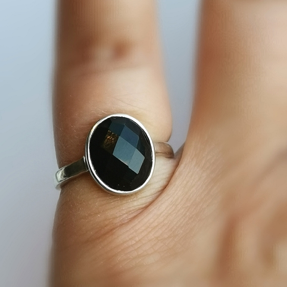 New, sterling silver black onyx checkerboard cut ring sz 6.5 - Picture 3 of 3